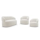 Ver imagem 1 de Kit 02 Poltronas Giratória e 01 Sofá Orgânico Glee 02 Lugares 140cm Bouclê Off White - Abmaza