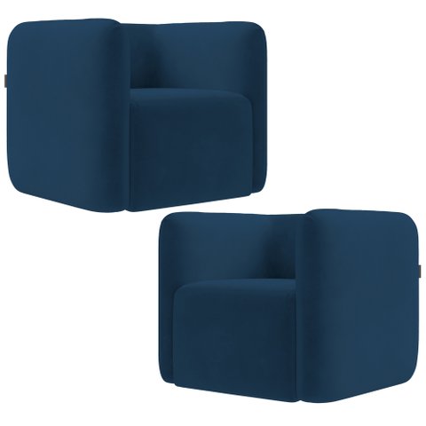 Kit 02 Poltronas Decorativas para Sala de Estar Fixa Living Peônia K01 Veludo Azul Marinho - Lyam de