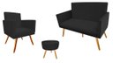 Ver imagem 1 de Kit Namoradeira + 1 Poltrona Decorativa Nina + Puff Redondo Suede Preto Pés Madeira Mz Decor