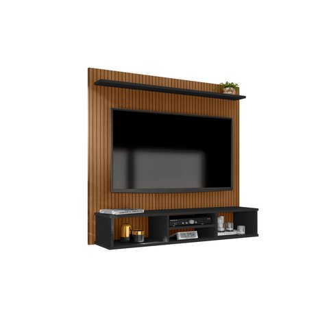 Painel Suspenso Home TV até 50 Polegadas Ripado 3D Everest:Preto/Ripado 3D