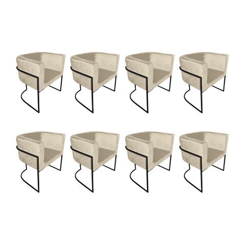 Kit 8 Cadeiras de Jantar Premium Base de Ferro Preta Veludo Bege