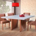 Ver imagem 1 de Mesa Jantar Base Madeira Maciça Quadrada 150 cm Tampo com Vidro Mesa Moderna Madeira