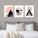 Ver imagem 2 de Kit 3 Quadros Geométricos Quarto Rosê e Preto 33x24cm:madeira Preta