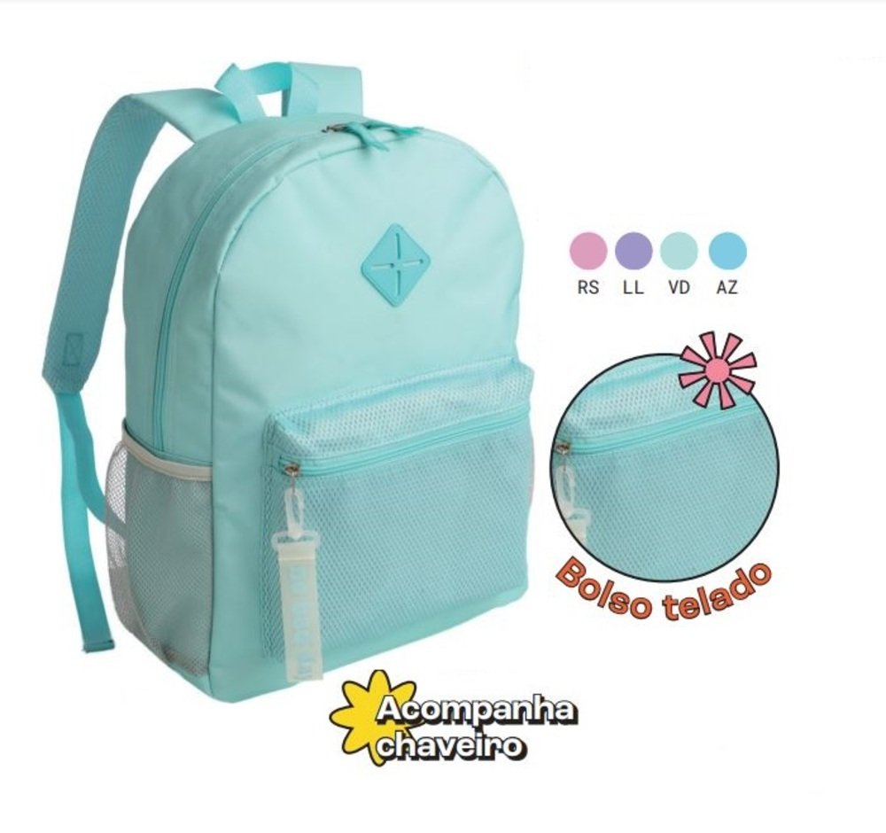 MOCHILA BOLSA CASUAL ESCOLAR CORES UNISSEX PREMIUM:Verde - 2