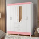 Ver imagem 1 de Guarda Roupa 6 Portas Cancun com Espelho Branco Rosa