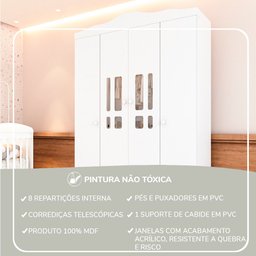 Guarda-Roupa Infantil 4 Portas 2 Gavetas MDF Ariel - 7 Guarda-Roupa Infantil 4 Portas 2 Gavetas MDF Ariel - 7