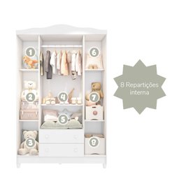 Guarda-Roupa Infantil 4 Portas 2 Gavetas MDF Ariel - 5 Guarda-Roupa Infantil 4 Portas 2 Gavetas MDF Ariel - 5