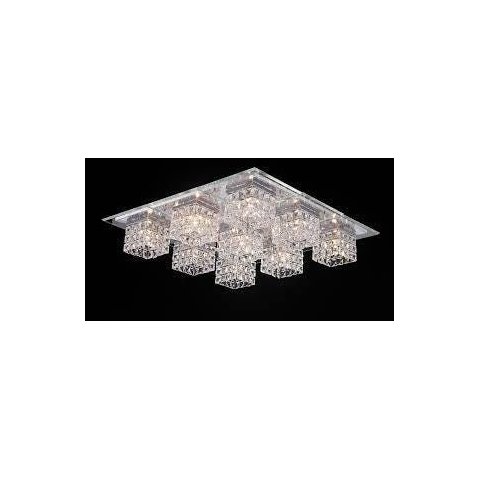 Plafon Sobrepor em Metalcoromado e Vidro Transparente para 9 Lâmpadas G9 60x60x17,5cm