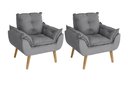 Ver imagem 1 de Kit 02 Poltrona/cadeira Decorativa Glamour Opala com Pés Quadrado Cinza
