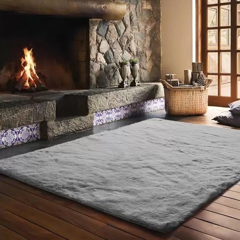 Tapete Pele de Coelho Antiderrapante Melody 200x250 - Jolitex - Cinza - 200x250cm