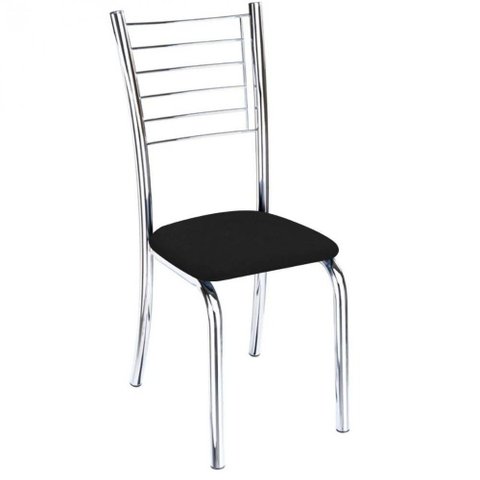 Cadeira de Jantar Lara Cromada para Cozinha Super Resistente Assento Corino Preto - Aurora Line