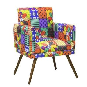 Poltrona Decorativa Nina Rodapé Suede Patchwork - SA Móveis