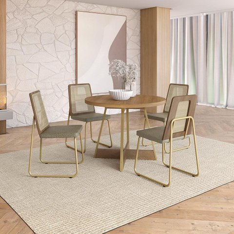 Conjunto Sala de Jantar 4 Cadeiras Marina Carraro Carvalho Dourado