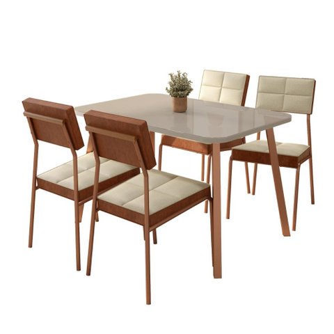 Conjunto Sala de Jantar 4 Cadeiras Flora Carraro Off White Rosê