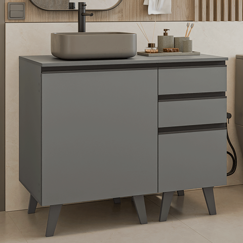 Gabinete para Banheiro 100cm 1 Porta 3 Gavetas Cinza Nice Madesa 04