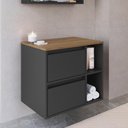 Ver imagem 2 de Gabinete de Banheiro Suspenso 60cm com 2 Nichos 1 Porta Basculante e 1 Gaveta Bh8005 Mel/grafite sem