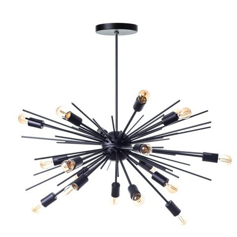 Lustre Pendente Sputnik Luxo para 18 Lâmpadas Sala Mesa Jantar: Preto Total