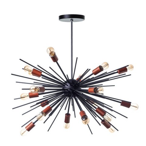 Lustre Pendente Sputnik Luxo para 18 Lâmpadas Sala Mesa Jantar: Preto com Cobre