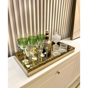 Bandeja Grande Espelho Bronze Decorativa Luxo Bar Suporte Taças