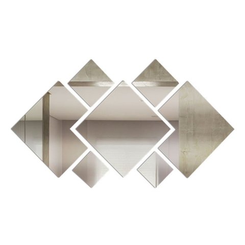 ESPELHO DECORATIVO ACRÍLICO 110X55 CM 7 PEÇAS SALA Make Laser Espelho Acrilico quadrado
