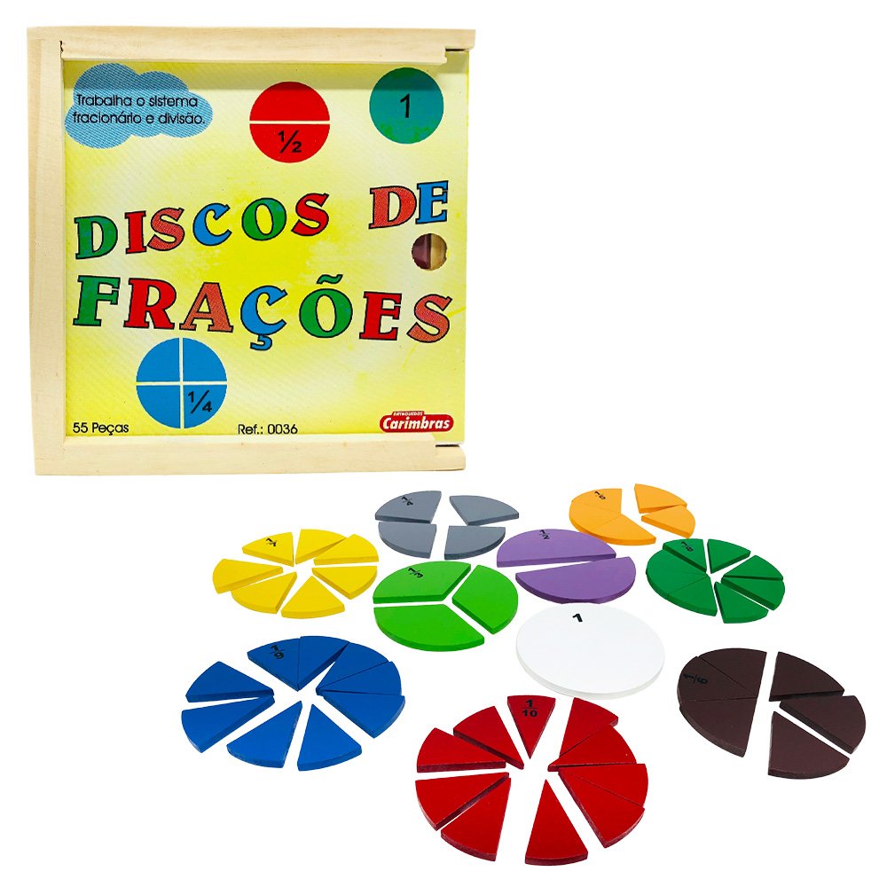 Brinquedo Pedagógico de Madeira Discos de Frações 55 Peças - 1