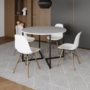 Ver imagem 1 de Mesa Jantar Industrial Redonda 110cm Branca Base V Ferro Preto c/ 4 Cadeiras Eames Branca Base Madei