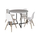 Ver imagem 2 de Mesa Jantar Industrial Redonda 110cm Branca Base V Ferro Preto c/ 4 Cadeiras Eames Branca Base Madei