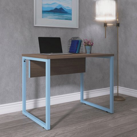 Escrivaninha Mesa Escritório PE25 90cm Walnut e Azul Dali Cinza