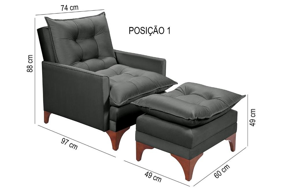 Poltrona Cadeira Reclinável Munique Veludo Cinza 163 Império - 5