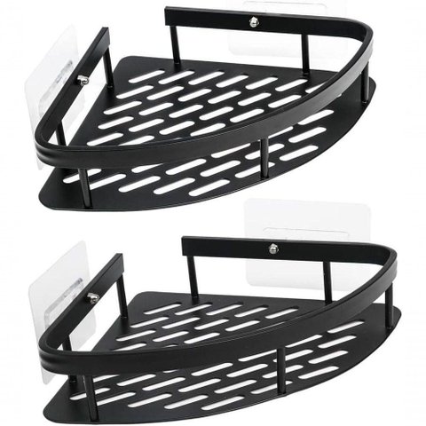 Kit 2 Prateleira L Metal Canto Organizador Multiuso Banheiro Box sem Furar Parede