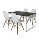 Ver imagem 2 de Mesa Industrial Base Ferro Branco 137x90 Tampo Preto 4 Cadeiras Eiffel Madeira Assento Branco