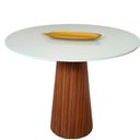 Ver imagem 1 de Mesa De Jantar 80 Cm Base Madeira Tampo Laca + Vidro Branco