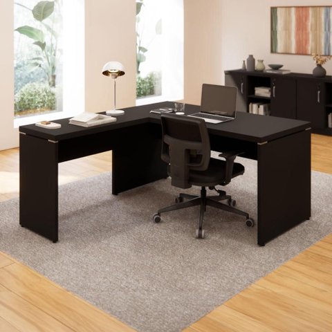 Mesa de Escritório 40mm em L Pés Painel F5 Office Cor:Preto