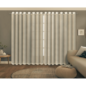 Cortina Gaze de Linho 5,0x2,40 Bege sem Forro Sala Moderna