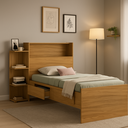 Ver imagem 1 de Cama Isa Solteiro Nature de Mdf com Baú e Nichos para Quarto Estilo Moderno