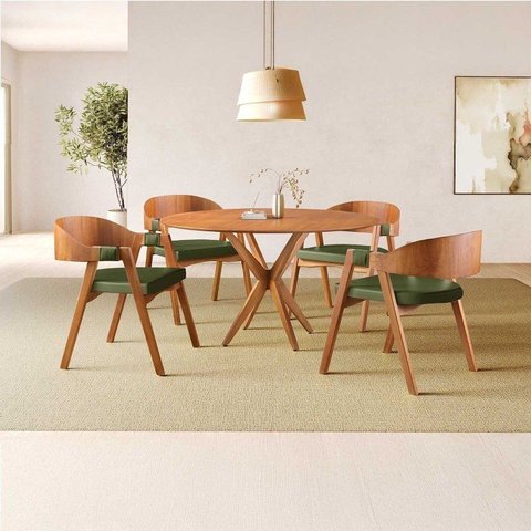 Conjunto de Mesa Redonda 120 cm com 4 Cadeiras Luna Marrom/Verde Yescasa