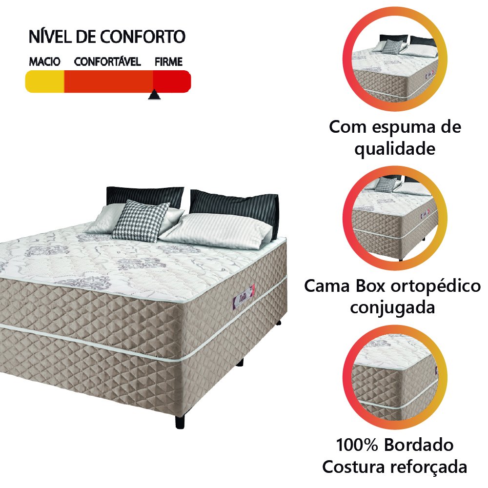 Cama Box Casal Conjugada Ortopédico Alpha Espuma 138x188x52cm Bege / Branco Hellen - 4