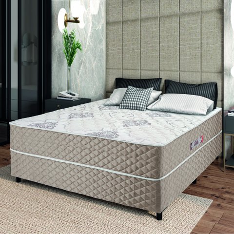 Cama Box Casal Conjugada Ortopédico Alpha Espuma 138x188x52cm Bege / Branco Hellen