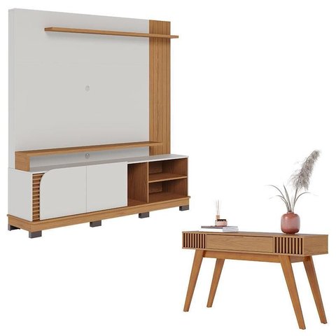Estante Home Theater Jurerê 1.8 Off White Matte Freijó com Aparador Riviera Freijó – Colibri