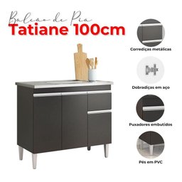 Balcão de Pia Tatiane 100cm Preto Fosco - Ajl - 4