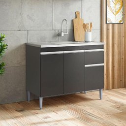 Balcão de Pia Tatiane 100cm Preto Fosco - Ajl - 5