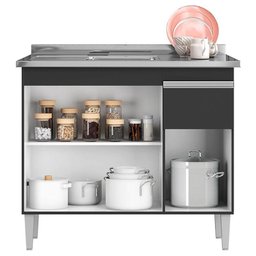 Balcão de Pia Tatiane 100cm Preto Fosco - Ajl - 3