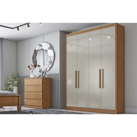 Guarda Roupa 4 Portas e 3 Gavetas Moderni-sevilha Plus Cumaru-fendi - Novo Horizonte