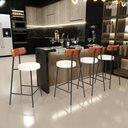 Ver imagem 2 de Banqueta Baixa Cozinha Sala Jantar Bancada Milão L02 Couríssimo Camel Linho Cru - lyam decor Lyam de
