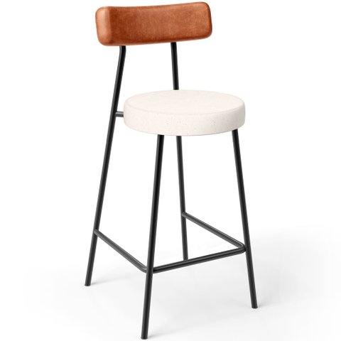 Banqueta Baixa Cozinha Sala Jantar Bancada Milão L02 Couríssimo Camel Linho Cru - lyam decor Lyam de