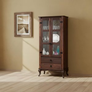 Cristaleira Rústica Portas de Vidro Madeira Maciça 2 Gavetas - Imbuia