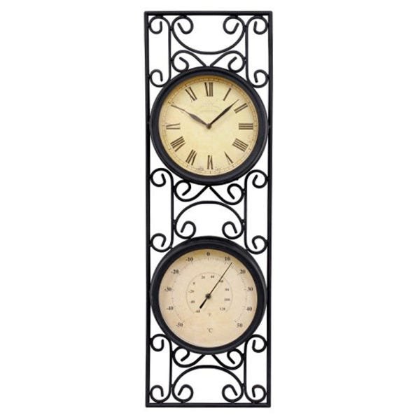 Relógio de Parede e Termômetro Metal Arabesco Greeway 70 cm