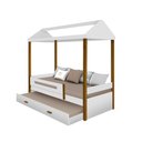 Ver imagem 2 de Cama Montessoriana Infantil Sara Solteiro Com Cama Auxiliar e Grade Proteção - Branco/amêndoa