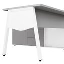 Ver mais imagens de Mesa L Diretor Escritório com Armário Lateral 3 Gavetas 200cm Industrial Tampo Cavado e Pés Metal Executive Cinza Sagrado E Branco
