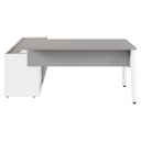 Ver imagem 7 de Mesa L Diretor Escritório com Armário Lateral 3 Gavetas 200cm Industrial Tampo Cavado e Pés Metal Executive Cinza Sagrado E Branco